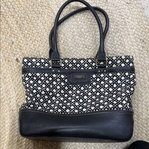 Kate Spade Black & White Patterned Tote Bag with Leather Trim